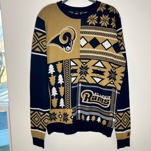 St. Louis Rams NFL Team Apparel Ugly Christmas Sweater Men’s Large Gold Navy
